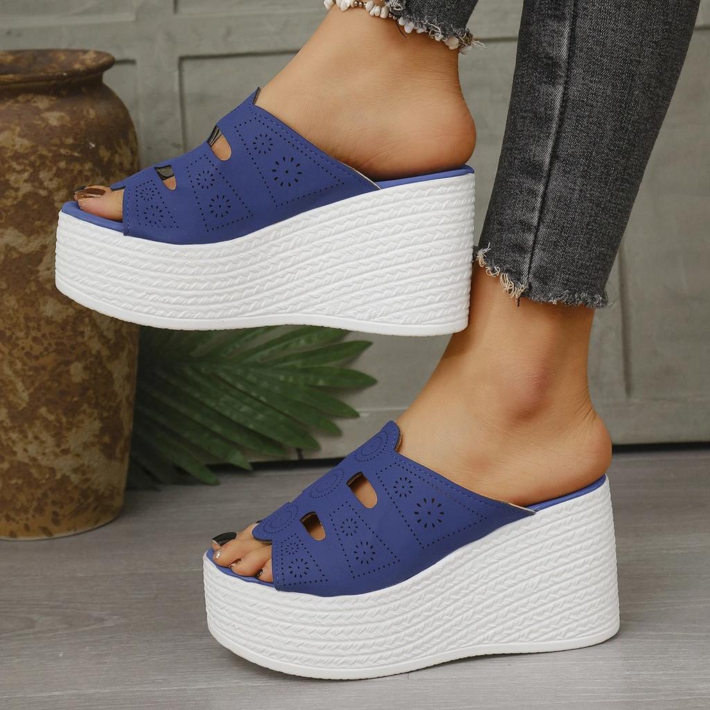 Fashion Fashion Hollow Out Wedge Heel Sandals Women Peep Toe Chunky Platform Sandals Woman Summer Anti Slip Thick Bottom Beach Slippers