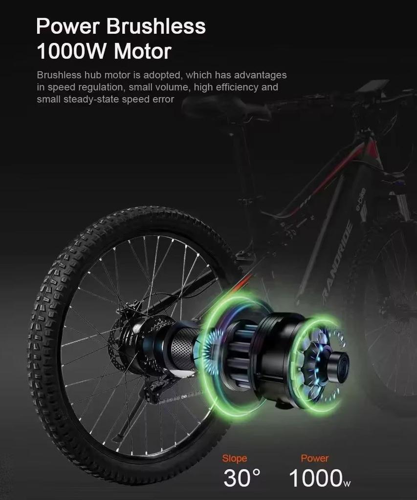 Neues RANDRIDE YG90B E-Bike, 1000W Hochleistungsmotor 48V17AH Akku hydraulische Bremse Elektrofahrrad für Erwachsene 27,5-Zoll-Reifen E-Bike