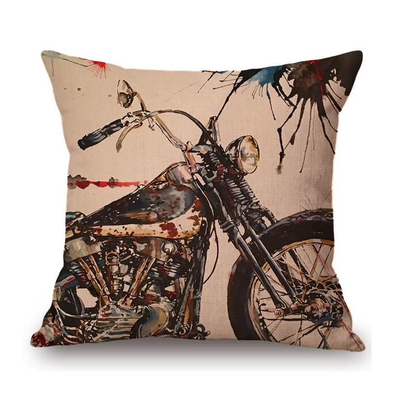 Vintage Motorcyle Chopper Poster Art Cafe Bar Industrial Mechanic Decoration Style Sofa Pillow Case Retro Linen Cushion Cover