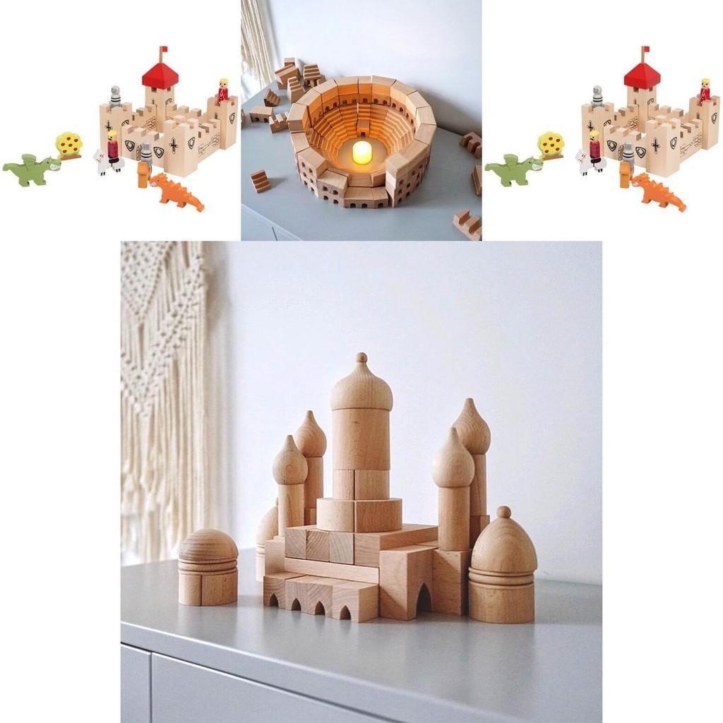 Wooden Early Education Castle Building Blocks For Kids With Natural Finish For Cognitive Development