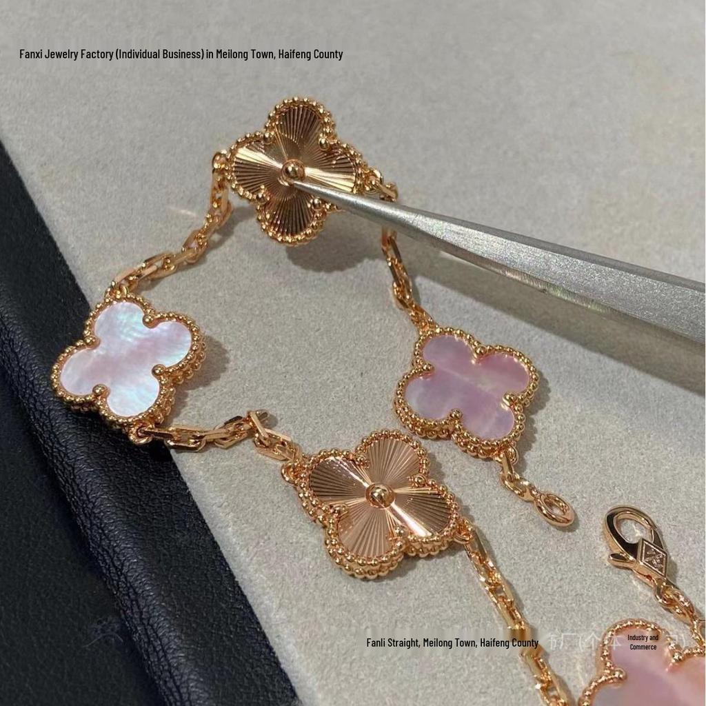 Glücksklee Rosa Perlmuttblumen Armband, Leichter Luxus Vielseitiger Handschmuck