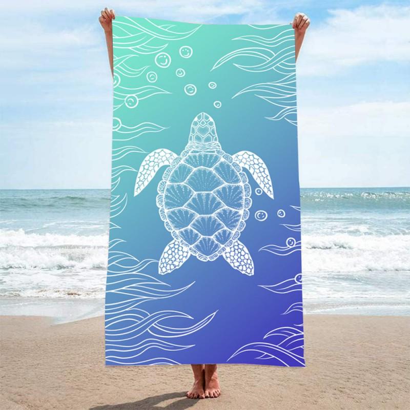 Ultra Absorbent Microfiber Beach Towel With Sea Turtle Print Quick Dry Large Size 70x140cm Pool Vacation Travel