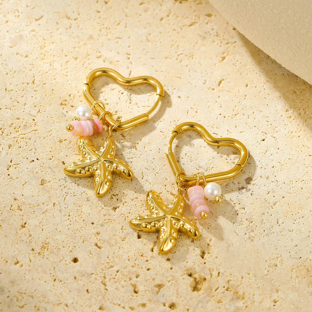 Summer Ocean 18K Gold Plated Starfish Jewelry Waterproof Stainless Steel Drop Earrings Natural Stone Minimalist Women Earrings
