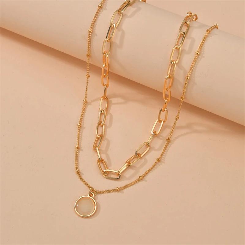 Vintage Geometryczny Wisiorek Naszyjnik dla Kobiet Szczęśliwe Złe Oczy Dłoń Krzyż Perła Cyrkon Wielowarstwowy Metalowy Łańcuszek Choker Biżuteria