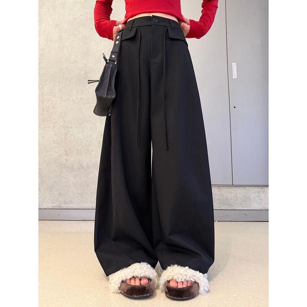 Spring 2026 High-Waist Lace-Up Straight Wide-Leg Trousers for Women