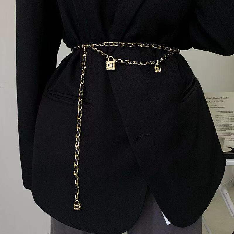 Small Fragrance Style Waist Chain Women's Skirt Versatile Metal Pu Braided Chain Belt Trousers Chain Sweater Accessories Trendy Style