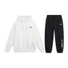 Fleece Lined Thick Brand Logo Printed Loose Fit Pullover Hooded Sweatshirt Mid Rise Elastic Long Pants Casual Sports Set YWDU565-2+YKLU208-1