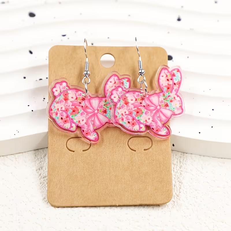 Cross-border New Cute Pink Rabbit Earrings 2D Flat Acrylic Creative Flower Pattern Animal Earrings