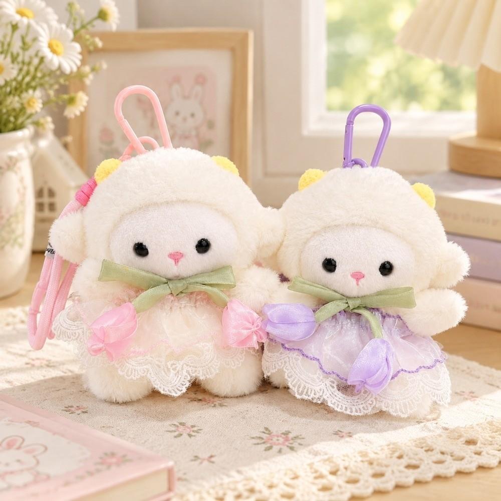 Cute Plush Sheep Keychain Lamb New Year Sheep Bag Pendant Tulip Lamb Doll Hanging Decoration