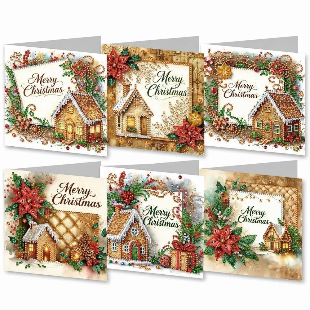 6Pcs/Set 2D Flat DIY Diamond Painting Greeting Card Kit Rhinestone Decorated Flower Pattern Diamond Painting Greeting Cards
