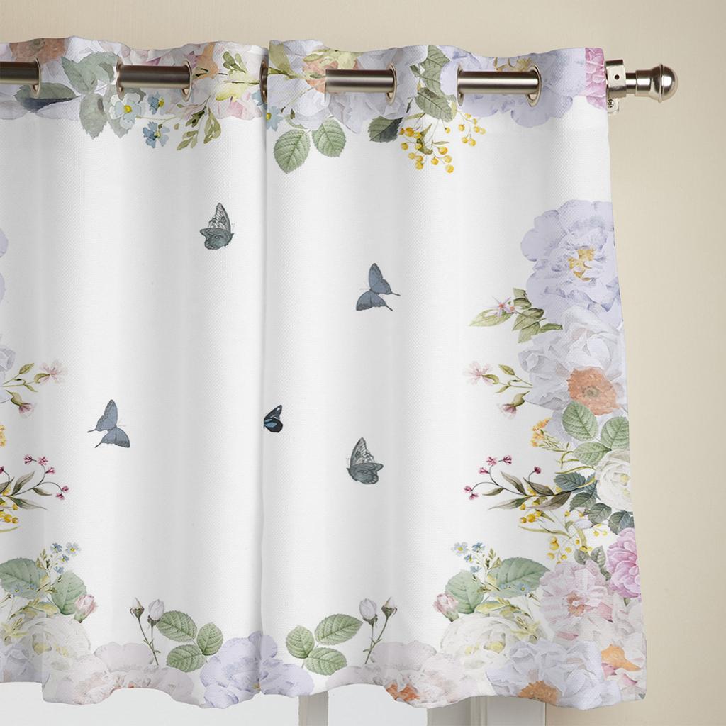 Watercolor Flower Butterfly Window Curtains for Living Room Bedroom Curtain Modern Kitchen Blinds Drapes Curtains
