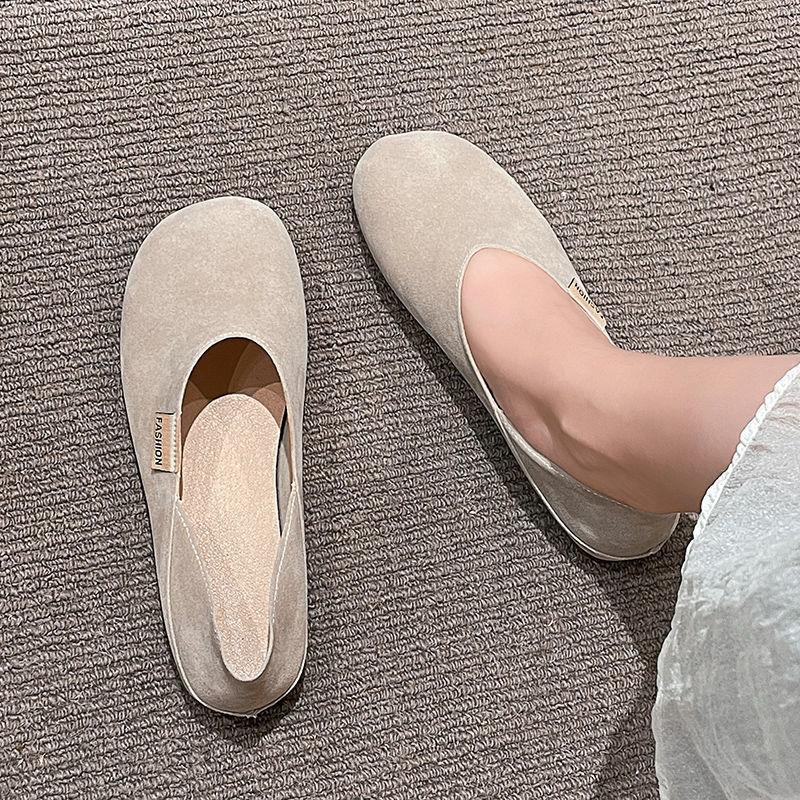 Single Shoes Women's New Flat Bottom One Pedal Lazy Half Slippers Two Wear Grandma Shoes Doudou Shoes Women