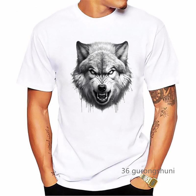 2024 Hot Sale Angry Wolf Animal Printed T Shirt MenS Clothing Summer Fashion Short Sleeve TShirt Homme Streetwear