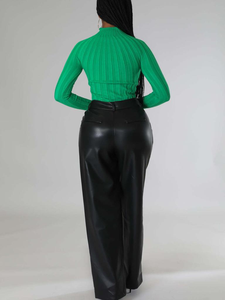 New Autumn Winter PU Women's Wide Leg Pocket Casual Leather Pants