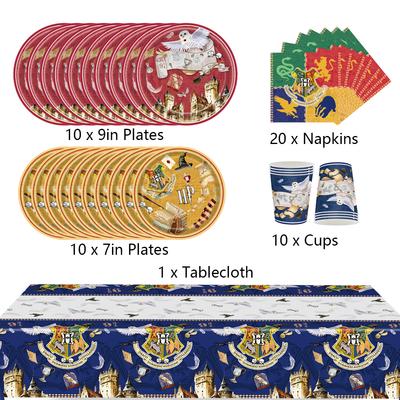 New 51PCS New Harry Potter Party Tableware Includes Plates Cups Napkins Tablecloth