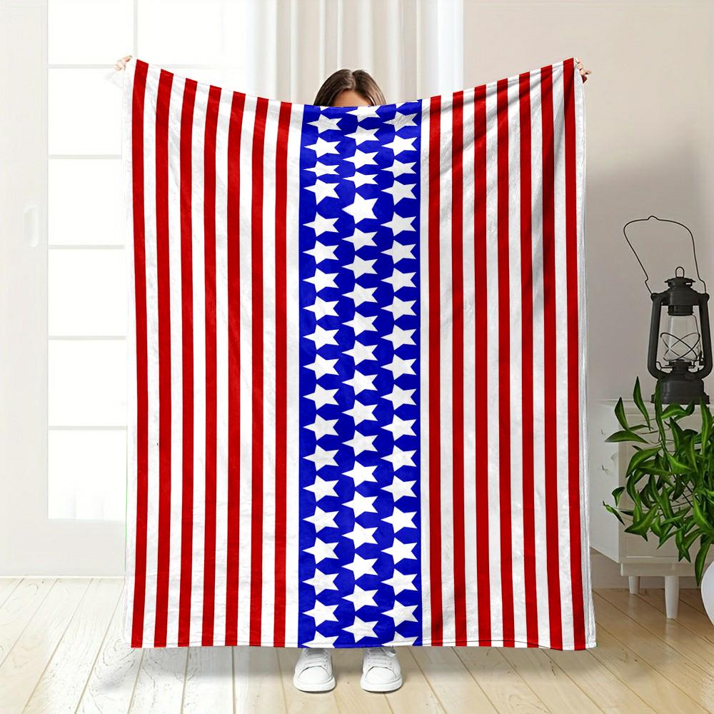 American Flag Stripes and Stars Blanket Patterned Flannel Blanket Perfect for the Bedroom Living Room, Sofa, or a Little Nap