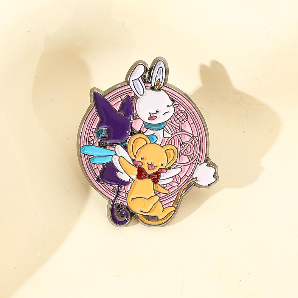 Japanese cartoon cute magic card girl cherry metal badge pet rabbit alloy brooch pin decoration