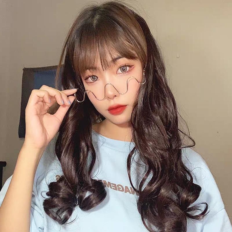 Wavy Diamond Ins Lens-free Concave Shape Internet Celebrity Glasses Frame Trendy and Personalized Decorative Lines Slim and Non-face Mirror