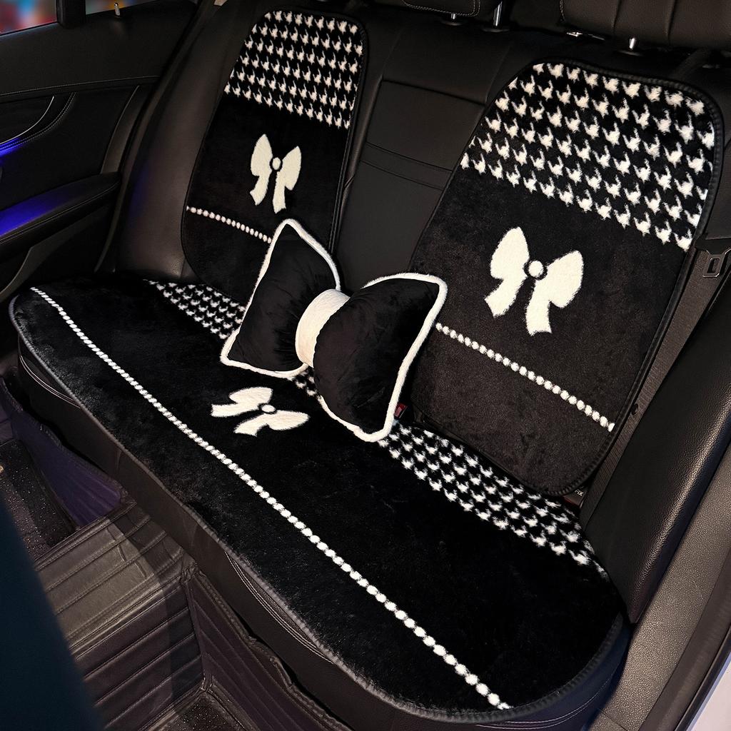 Car Seat Cushion Winter Warm Thick Plush Bow Tie Car Seat Cover Pad Universal Seat Supports Lumbar Support Pillow Car Headrest