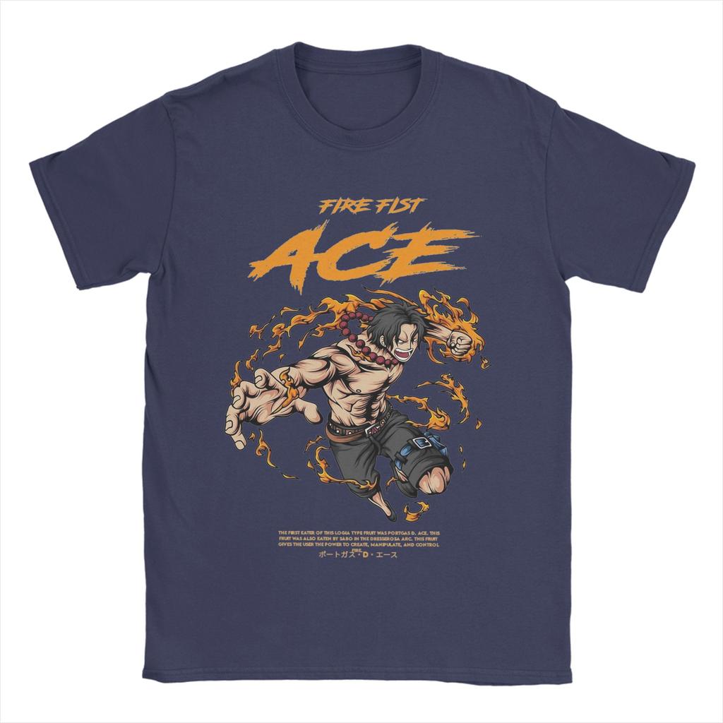 Vintage Portgas D Ace TShirt for Men Crewneck Pure Cotton T Shirts Ones Pieces Short Sleeve Tees Plus Size Tops