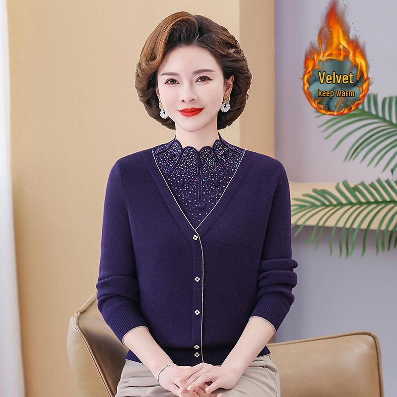 Cozy Velvet-Lined Sweater: Fashionable Base Layer for Middle-Aged & Elderly Women