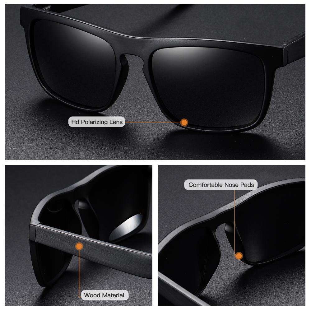 GM New Arrivals Black Wooden Polarized Sunglasses for Men Bamboo Sunglasses Red UV400 Lenses Fashion Driving Shades Carton S5523