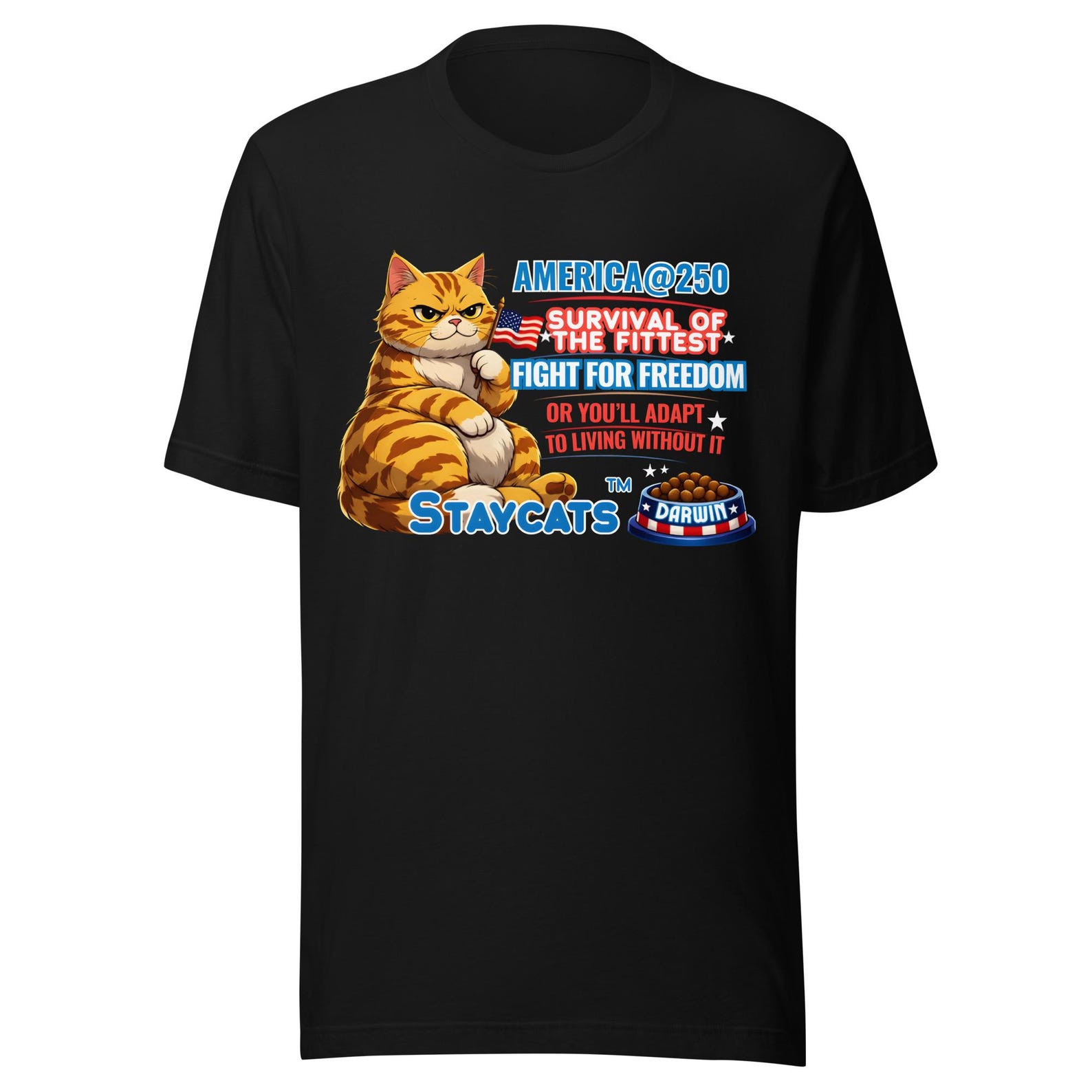 America 250 Funny Cat Shirt Darwin Survival of the Fittest Tee S