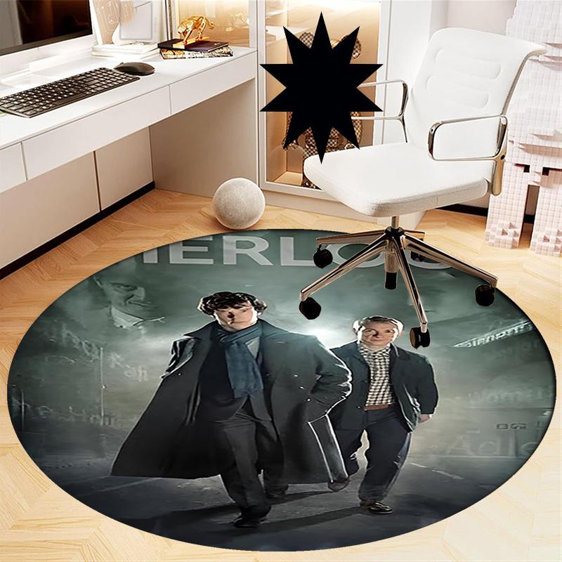 Sherlock Printed Round Rug Carpet Chair Rug Area Rug Entryway Doormats,for Office Chair Living Room Bedroom Kitchen Room.