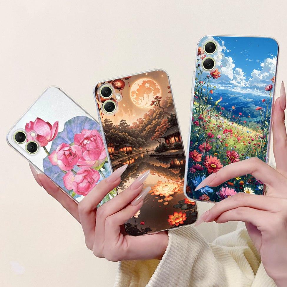 For Samsung A05 Case Clear Cute Cat Fashion Flowers Cool Painted Back Cover For Samsung Galaxy A05 Phone Case SM-A055F SM-A055M