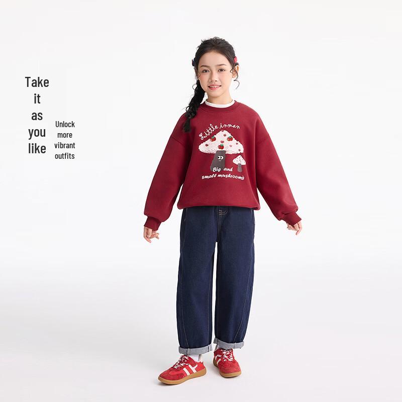 Girls' Elastic Waist Rolled Hem Denim Dad Jeans