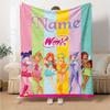 Custom Name Winx Club Theme Printed Blanket Perfect For Couch Bed Travel Outdoor Use Machine Washable Cozy Durable