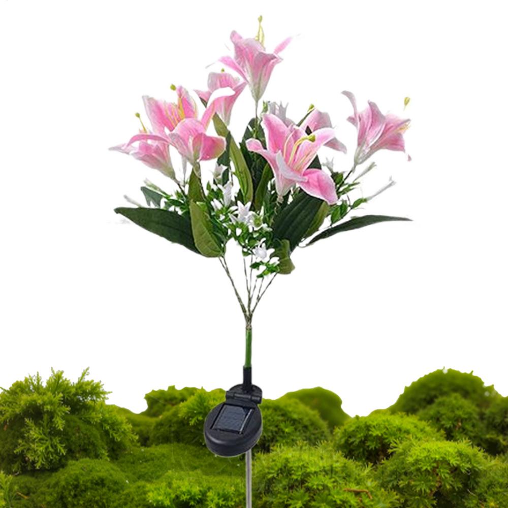 

Flower Solar Lights For Outside 7 Head Artificial Lily Lighting With Stake Waterproof Solar Lights Outdoor For Garden Patio Yard розовый