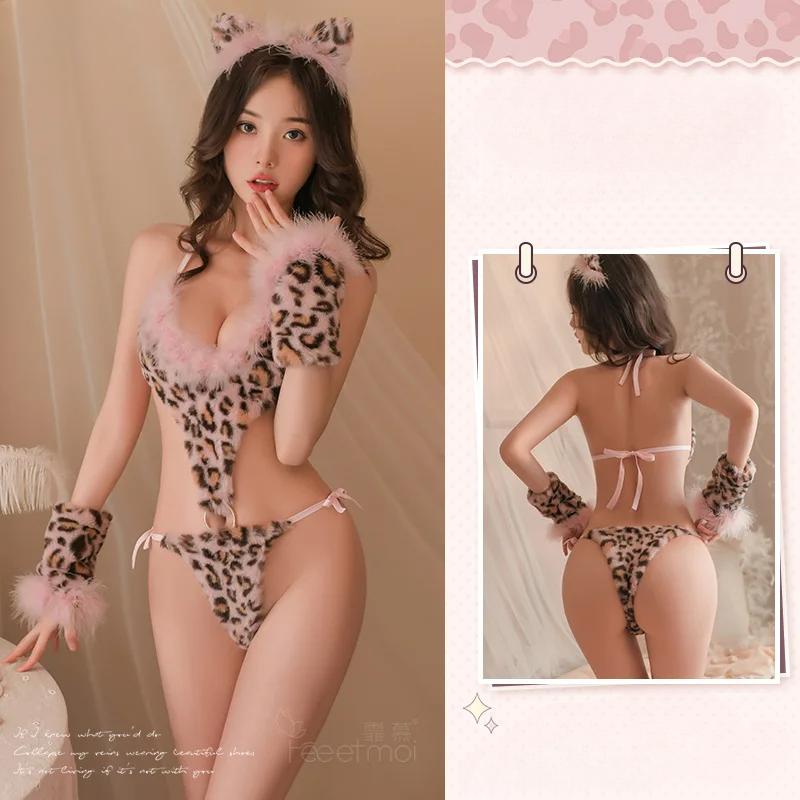 Japanese Style Cos Erotic Wild Beauty Lingerie Sex Cat Cosplay Uniform Passion Temptation Three-Point Bodysuit Porno Temptation