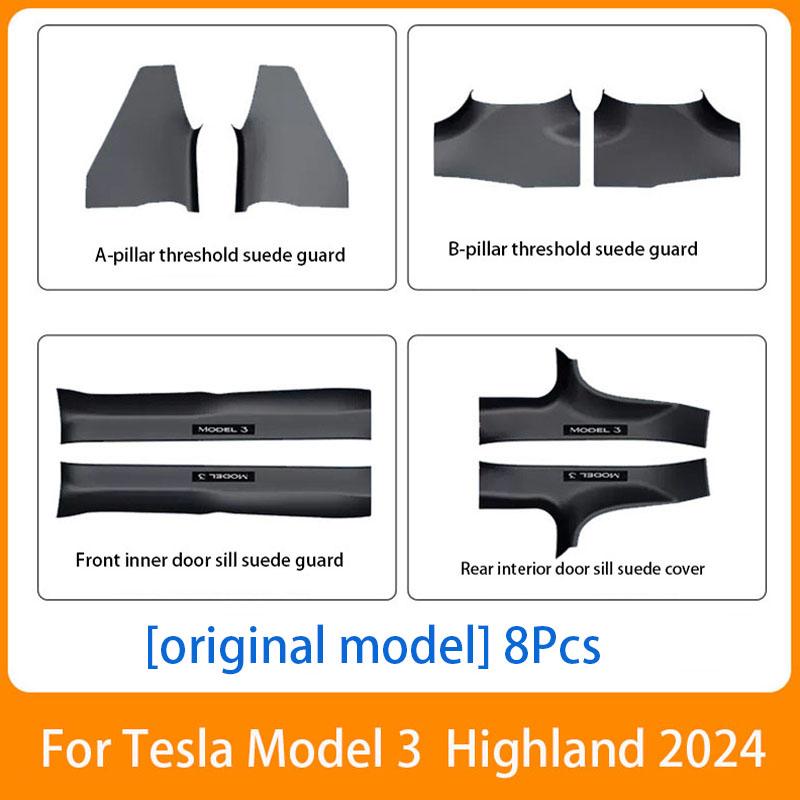 2/4/8PCS Front Rear Door Sill Protector Cover For Tesla Model 3/Y  Carbon Fiber Anti Kick ABS Pedal Guards Inner Strip Threshold