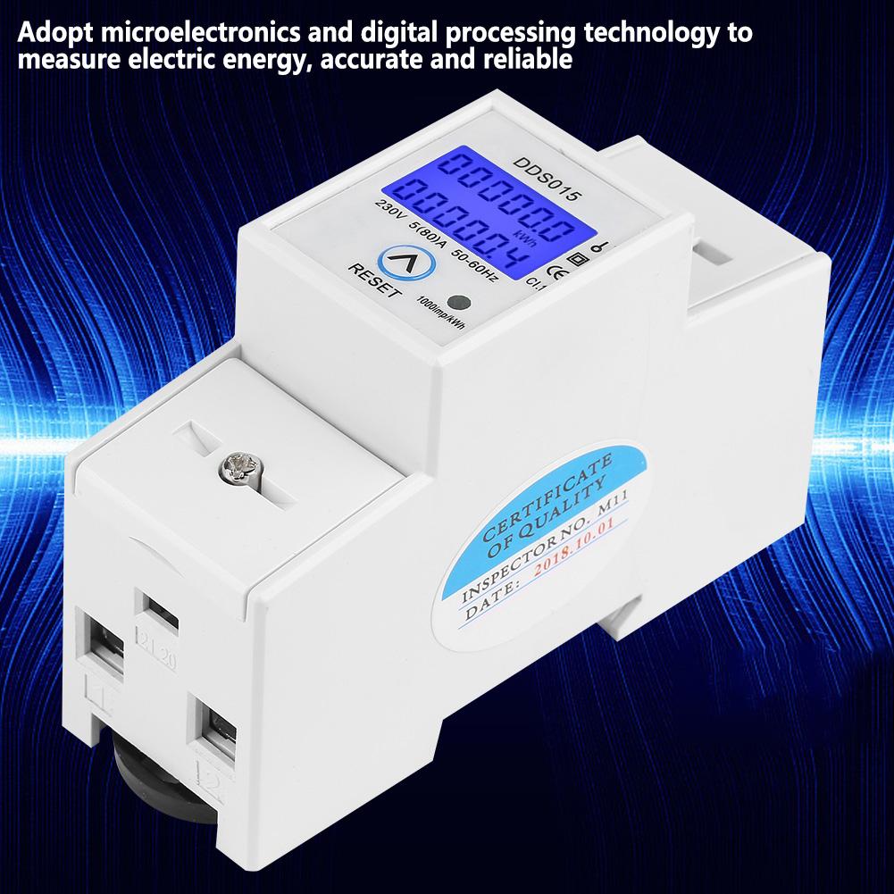 5‑80A 230V 50Hz Digital LCD Single Phase Energy Meter Watt Meter DIN Rail Mounting DDS015