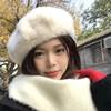 Leopard Print Painter Beret Hat Solid Color Fluffy Plush Beret New Octagonal Beanie Cap  Women Girl