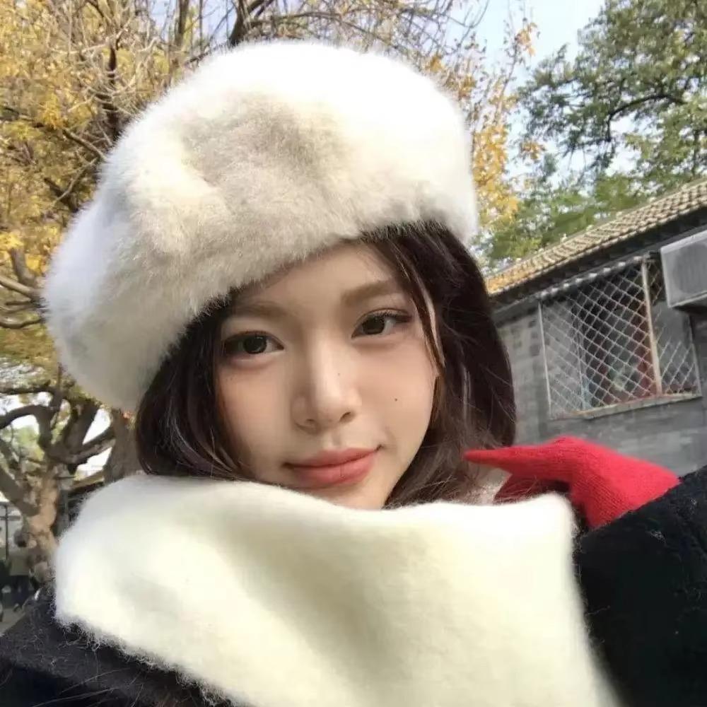 Leopard Print Painter Beret Hat Solid Color Fluffy Plush Beret New Octagonal Beanie Cap Women Girl