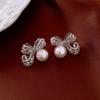 Witte Strik Imitatie Parels Kwastje Hangende Oorbellen voor Vrouwen Temperament Veelzijdige Mode Oorbel Elegante Sieraden Groothandel