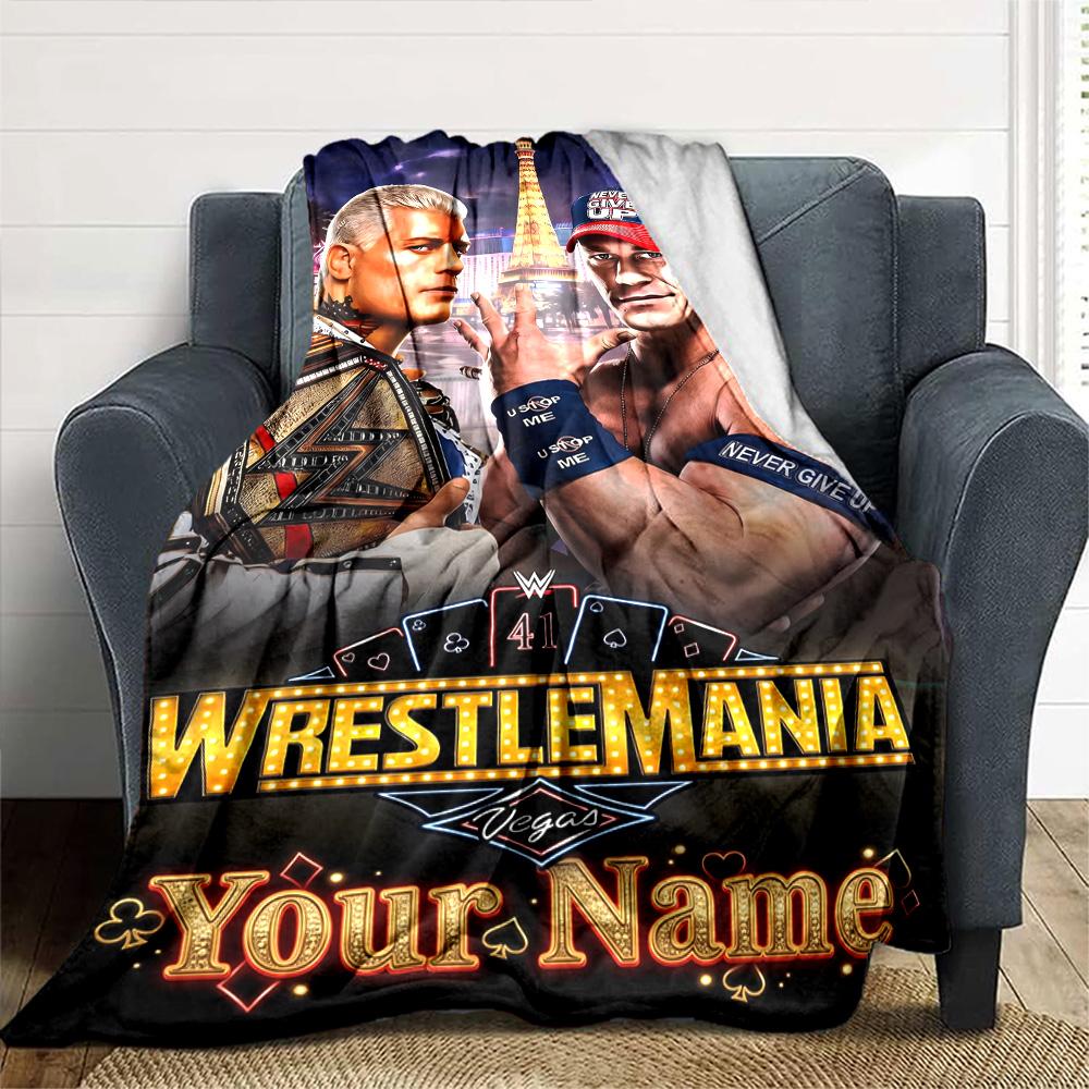 Wrestlemania Customize Text Blanket Cozy Customizable Blanket Durable Comfort Perfect for Nap Chair Living Room Office Four Seasons Multipurpose