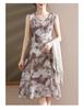 Elegant Chiffon Summer Dress Set for Mature and Elderly Women - Stylish Two-Piece Skirt Ensemble
