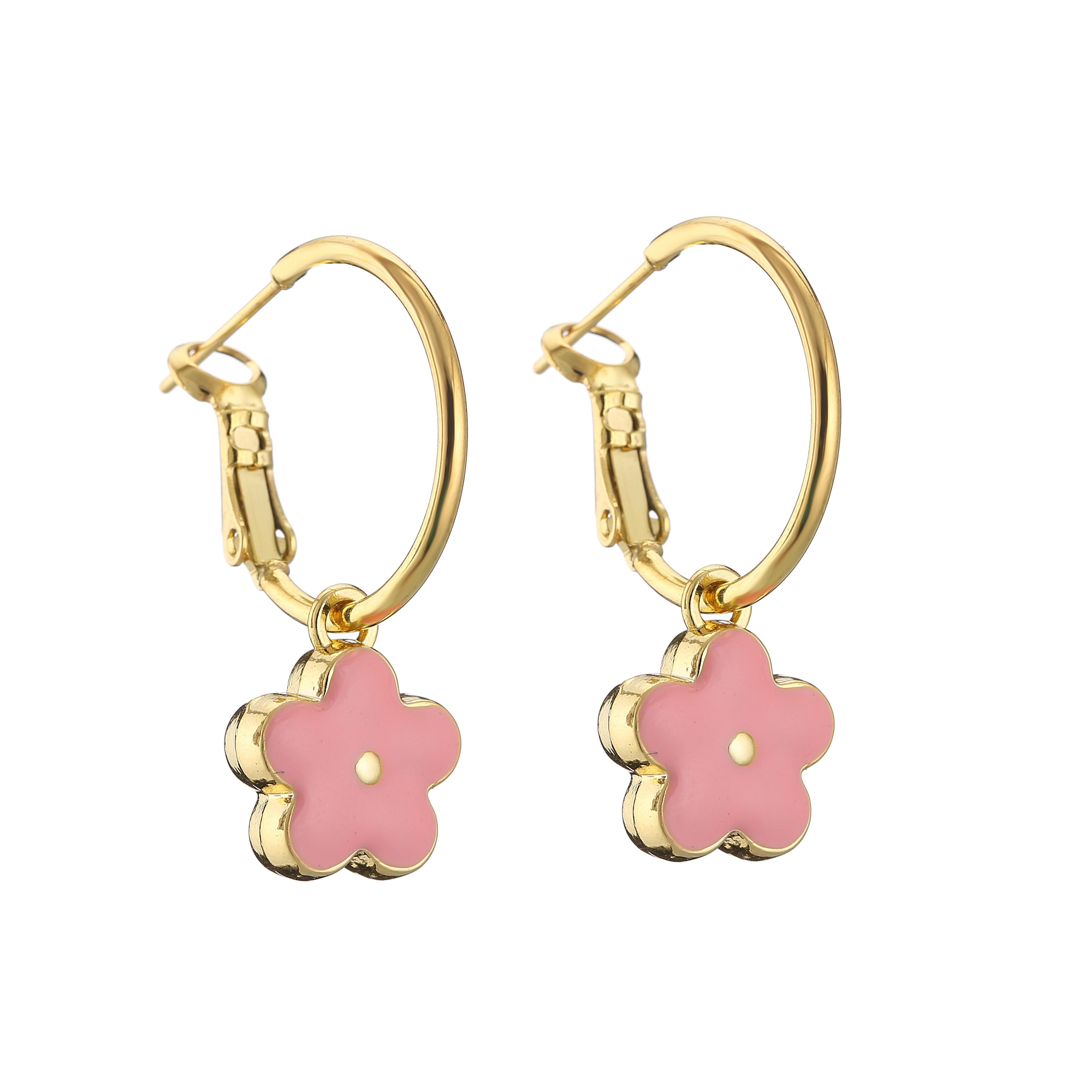 

HECHENG,1 Pair,Trend Huggie Earrings,Flower Charm Drop Oil Earrings For Women,Gold Plated Zircon,Wholesale 1 pair