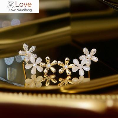 Korea   Design Fashion Jewelry Exquisite Zircon Opal Flower Gold Earrings Sweet and Elegant Women's Party Accessories