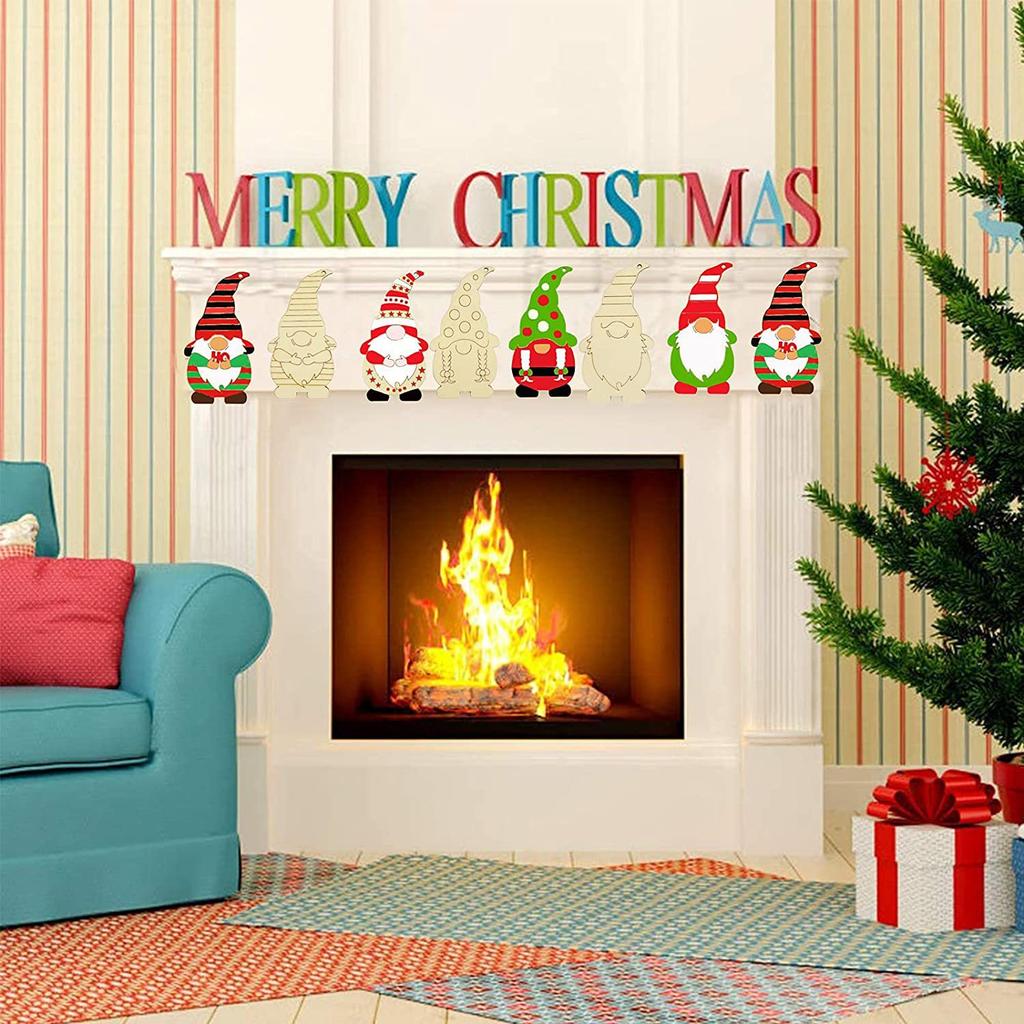 1Set/8Pcs Unfinished Christmas Decorations Wooden Dwarf Elf Hanging Ornament Christmas Tree DIY Painting Graffiti Kids Toy Gifts