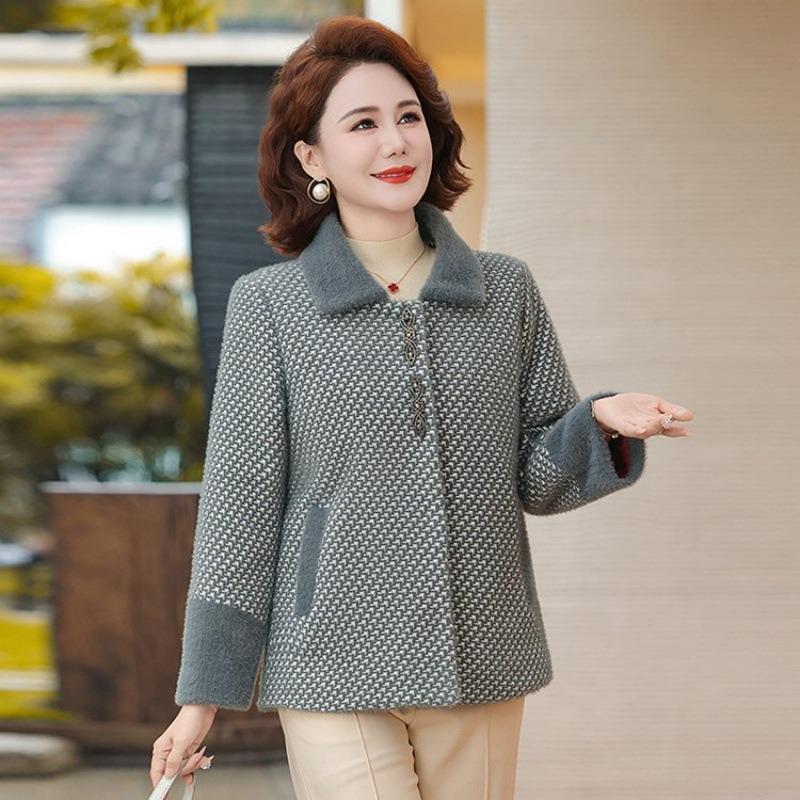 Fashion Mother Autumn and Winter New Plush Woolen Coat Middle Old Woman Winter Thickened Warm Woolen Coat