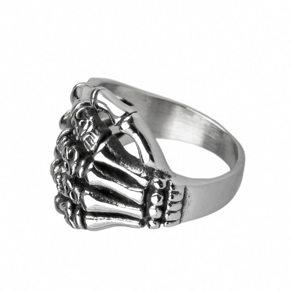 Vintage Stainless Steel Skull Hand Five Finger Skeleton Ring For Women