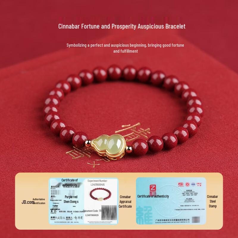 Cinnabar & Hetian Jade Lucky Gourd Amulet Bracelet