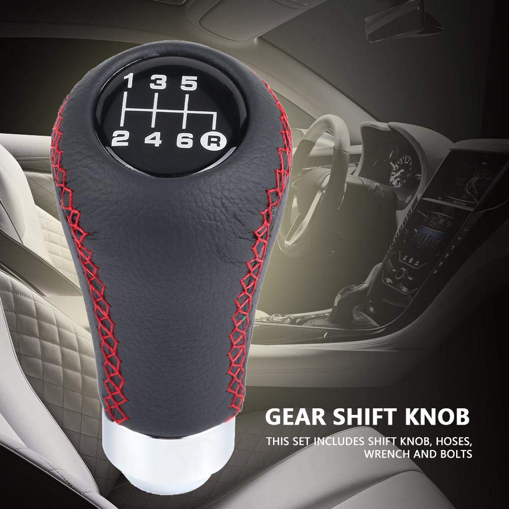 Gear Shift Shift Knob Qiilu Shift Universal Car Gear Shift Knob PU Shifter Stick 3 Hose Knob, 6-Speed - Knob, 6-Speed (Red)