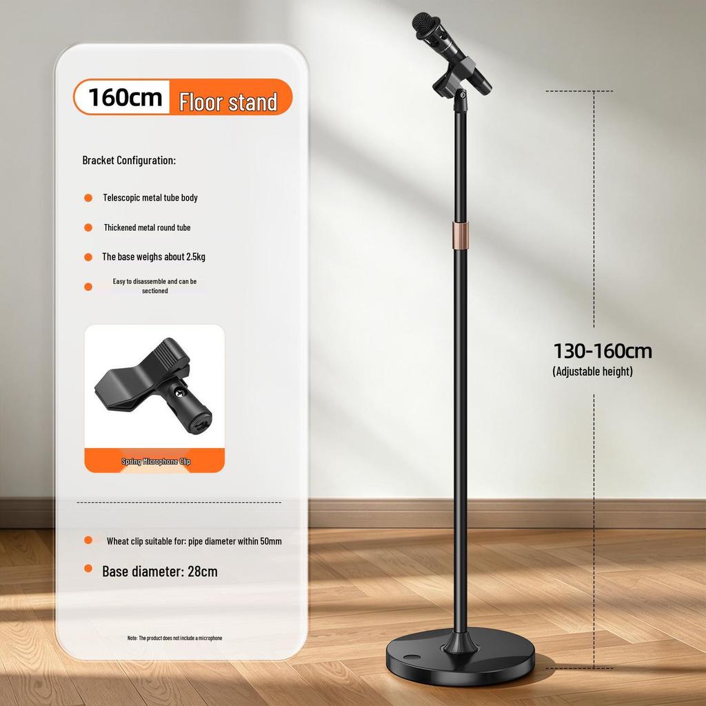Professional Floor Microphone Stand with Weighted Round Base for Live Performances and Broadcasts