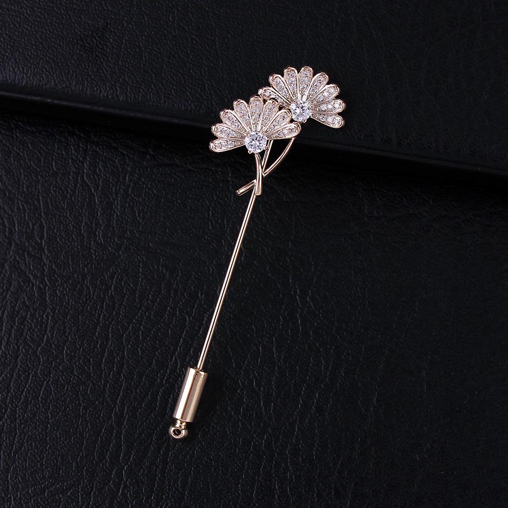 Ginkgo Leaf Zircon Brooch: Unisex High-Grade Crystal Pin