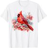 Watercolor Red Cardinal Floral Birdwatching Vintage Birding Gift Unisex T-Shirt